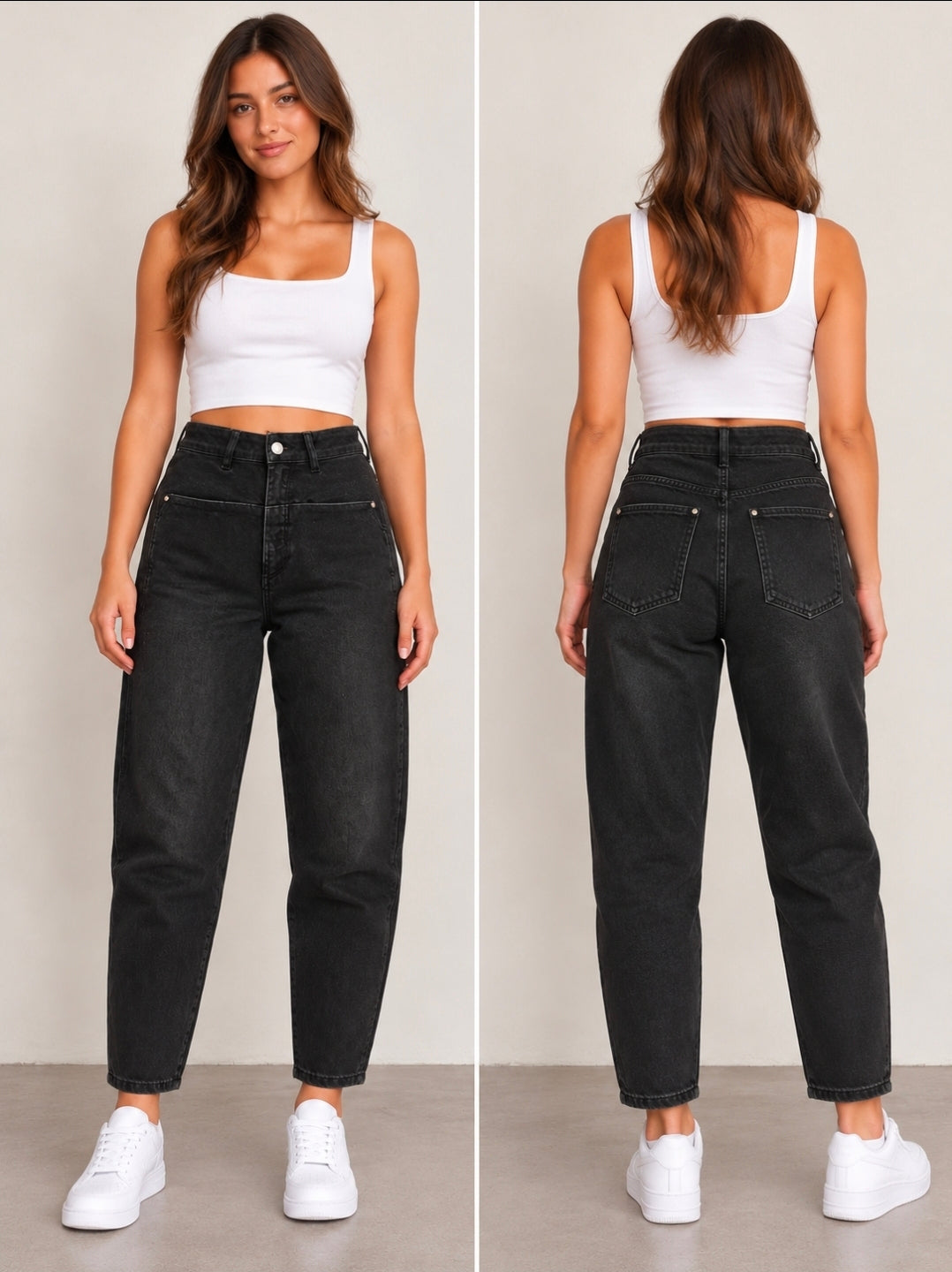 Damen High Waist Barrel Jeans – Schwarz | Trendige Denim Hose