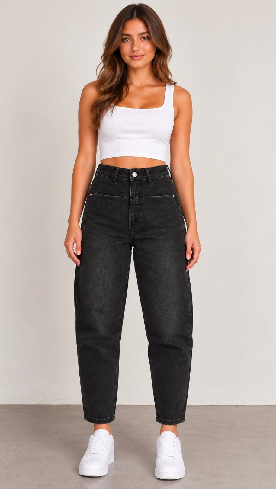 Damen High Waist Barrel Jeans – Schwarz | Trendige Denim Hose
