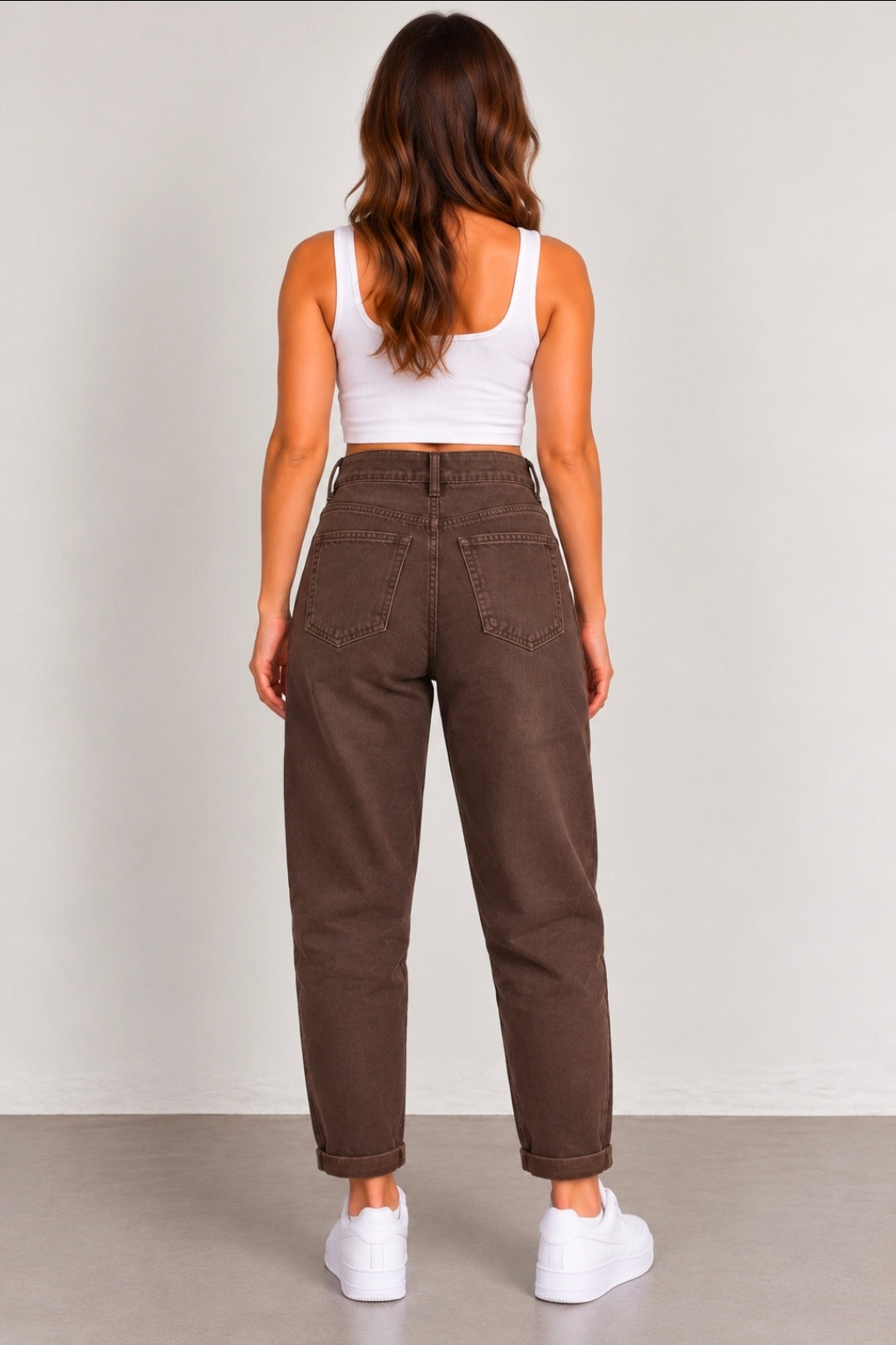 M.SARA Damen High Waist Mom Fit Jeans – Schokobraun 🤎