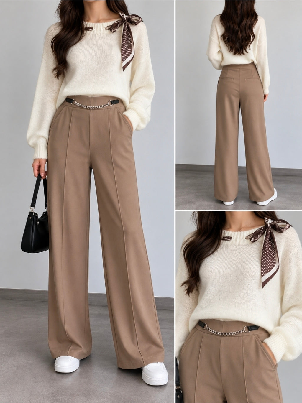 Eleganter Damen Strickpullover mit Tuch-Schleife – One Size 🤍