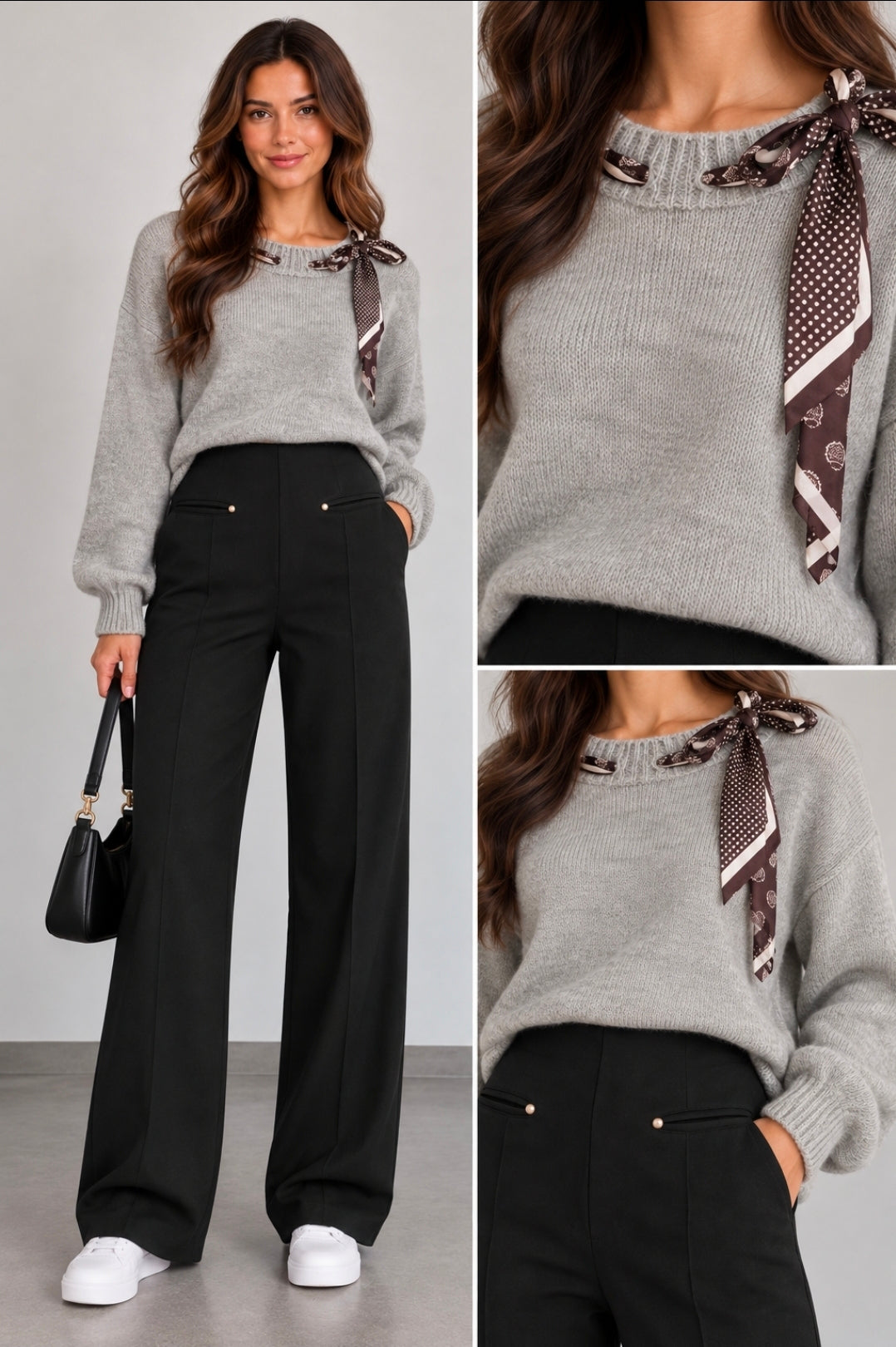 Eleganter Damen Strickpullover mit Tuch-Schleife – One Size 🤍