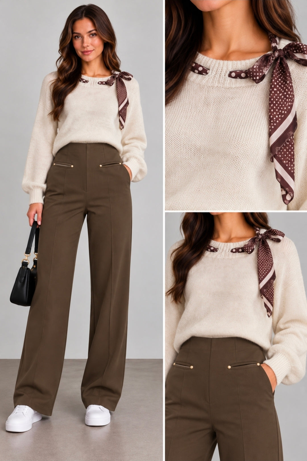 Eleganter Damen Strickpullover mit Tuch-Schleife – One Size 🤍