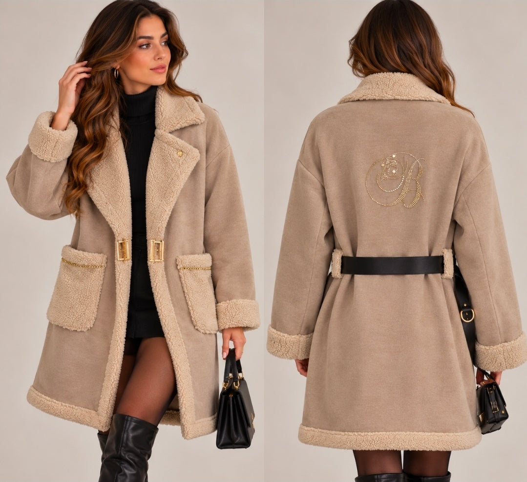 Eleganter Damen Teddy-Mantel mit Kunstfell – Beige | BIBIONE