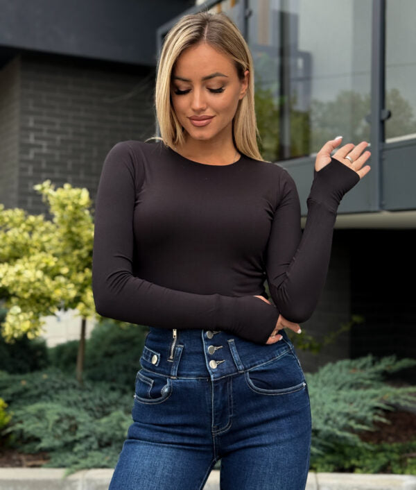 Damenbluse – Doppelstoff, mit Daumenöffnung