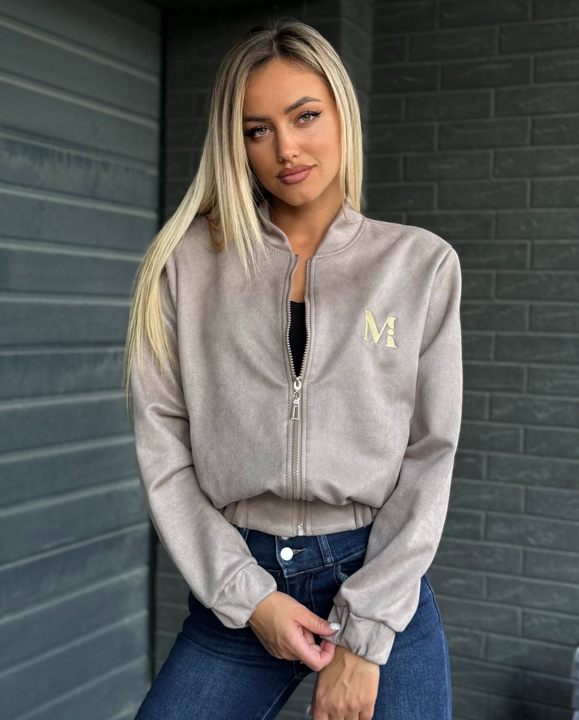 Kurze Wildleder-Bomberjacke