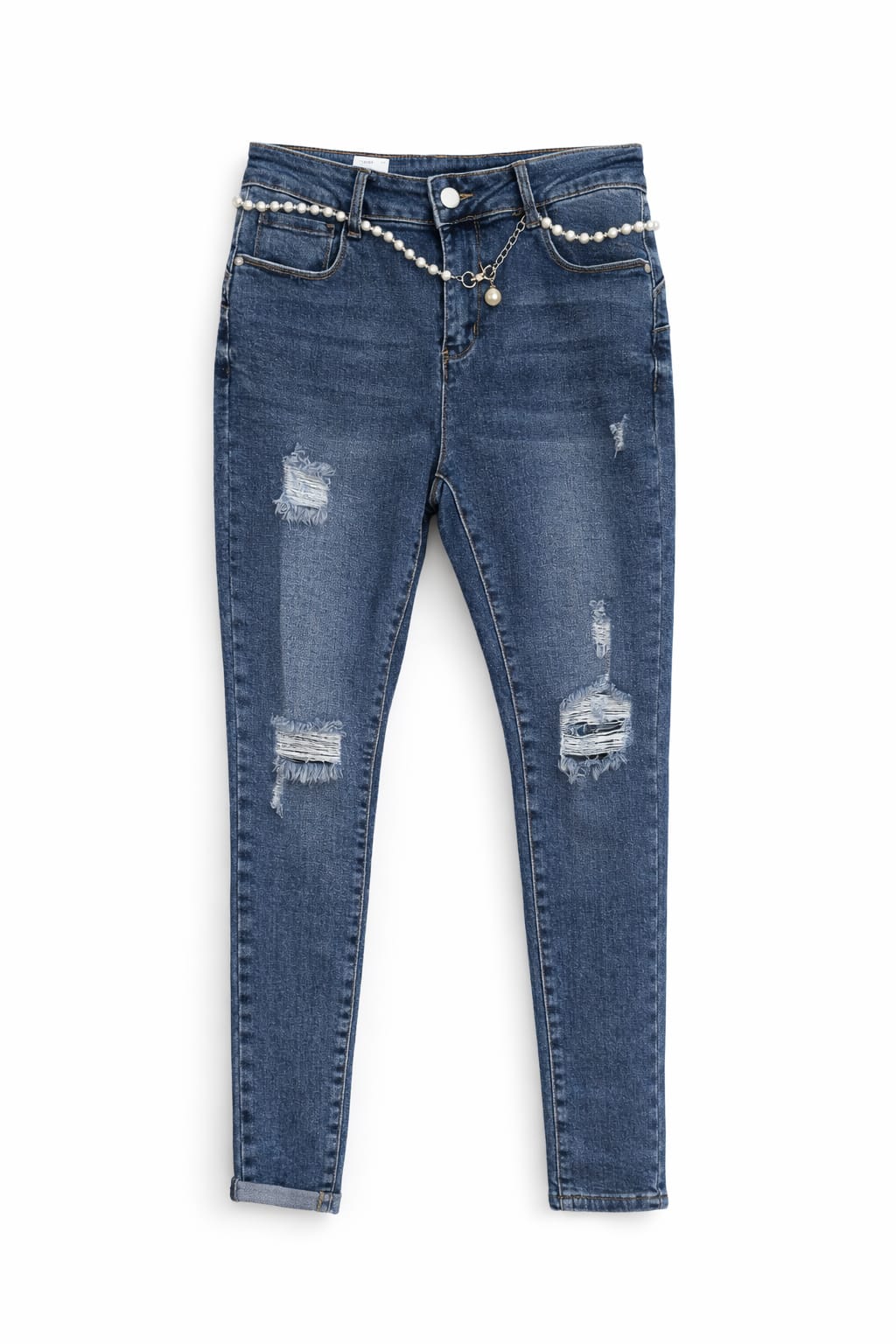 M.Sara High Waist Straight Leg Jeans „Essential Blue“ – Medium Wash
