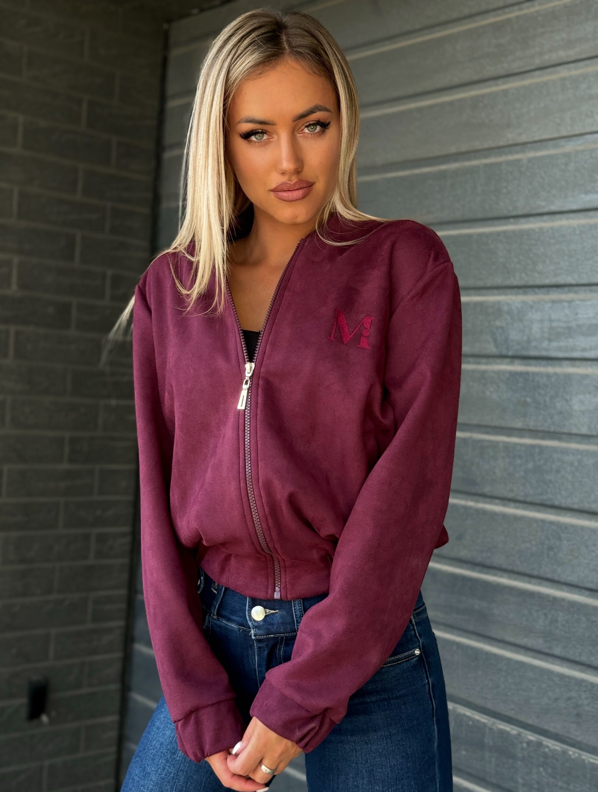 Kurze Wildleder-Bomberjacke