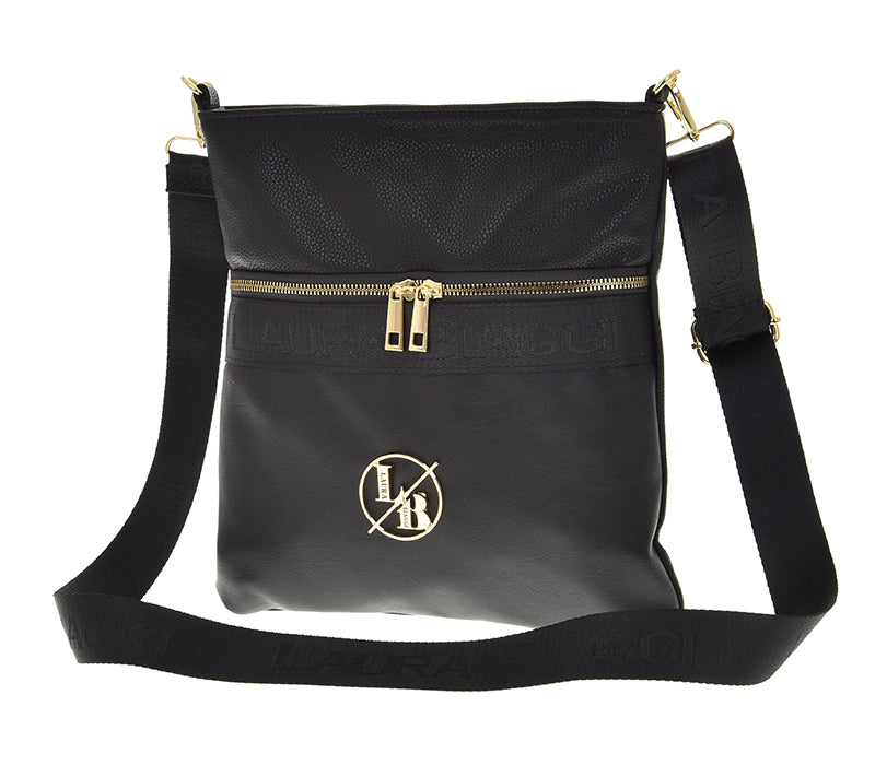 Laura Biaggi Damen Umhängetasche – Crossbody Bag mit breitem Logo-Gurt