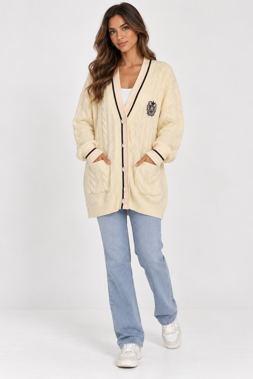 Damen Strick-Cardigan im College-Stil