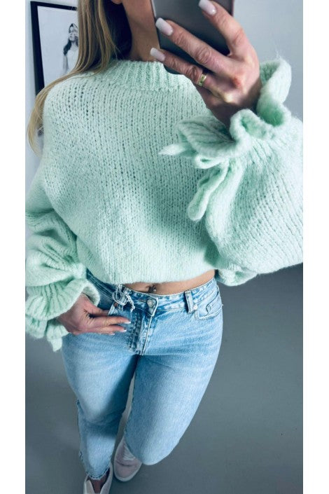 Damen Strickpullover mit voluminösen Ärmeln – UNI