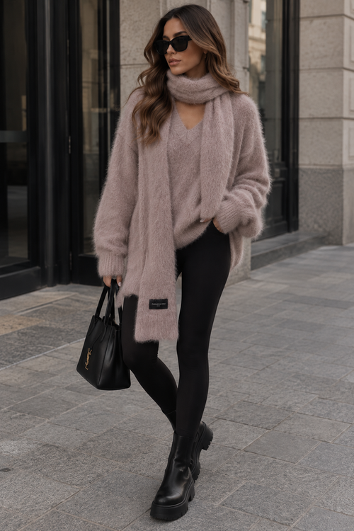 Alpaka Damenpullover mit Schal – kuscheliges 2-teiliges Set