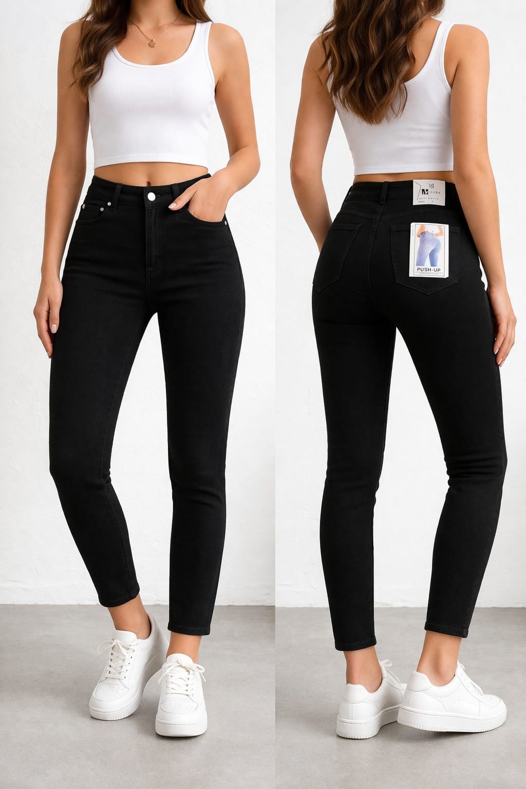 High Waist Skinny Jeans „Sculpt & Lift“ – Deep Black