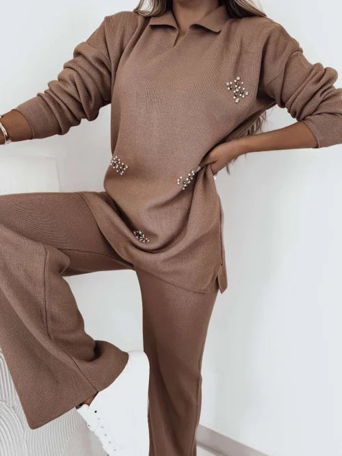 Damen Strickset 2-teilig – UNI Größe | Elegantes Design mit Perlenverzierung