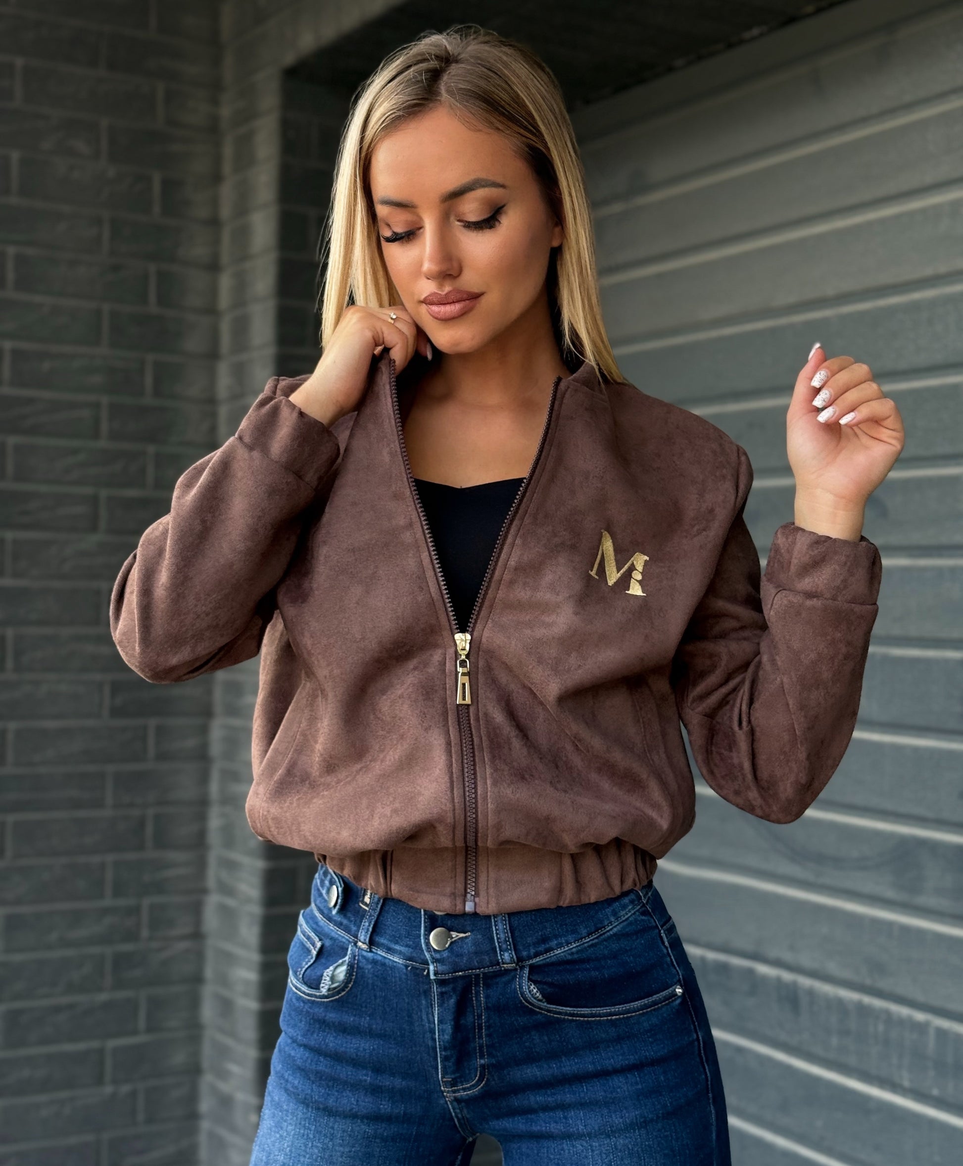 Kurze Wildleder-Bomberjacke