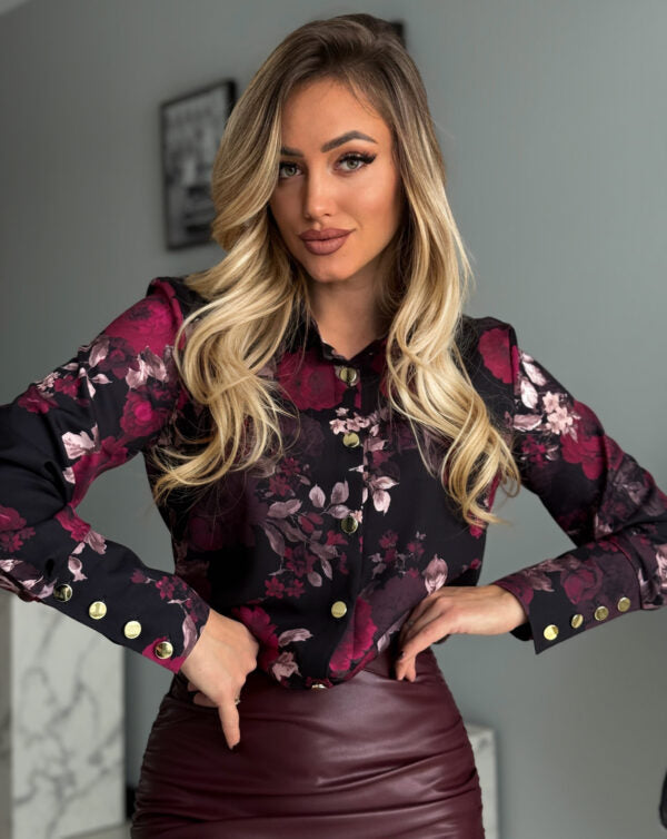 Bluse Gloria – Rosen auf dunklem Hintergrund