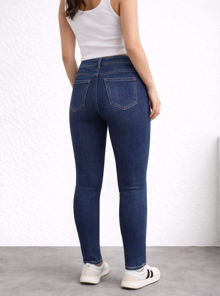 M.Sara High Waist Wide Leg Jeans „Utility Cargo“ – Medium Blue