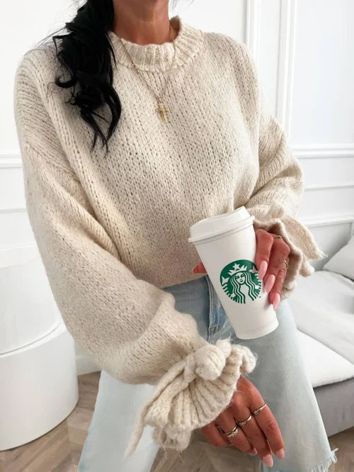 Damen Strickpullover – UNI | Mit Schleifenärmeln & Handgemachtem Look