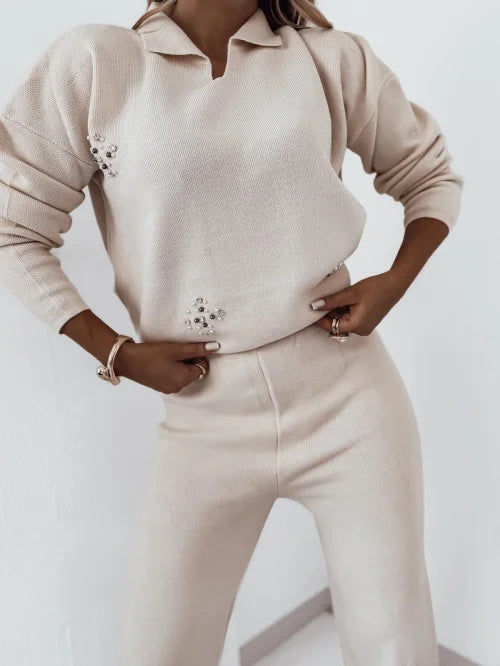 Damen Strickset 2-teilig – UNI Größe | Elegantes Design mit Perlenverzierung