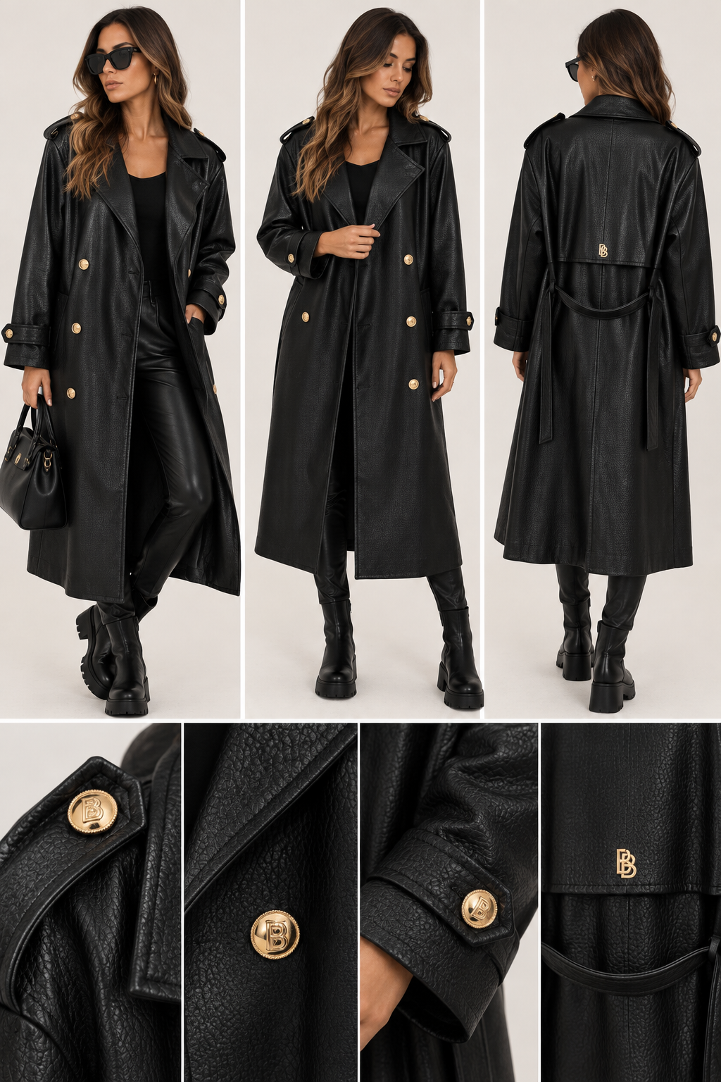 BIBIONE Damen Trenchcoat in Lederoptik – Schwarz | UNI