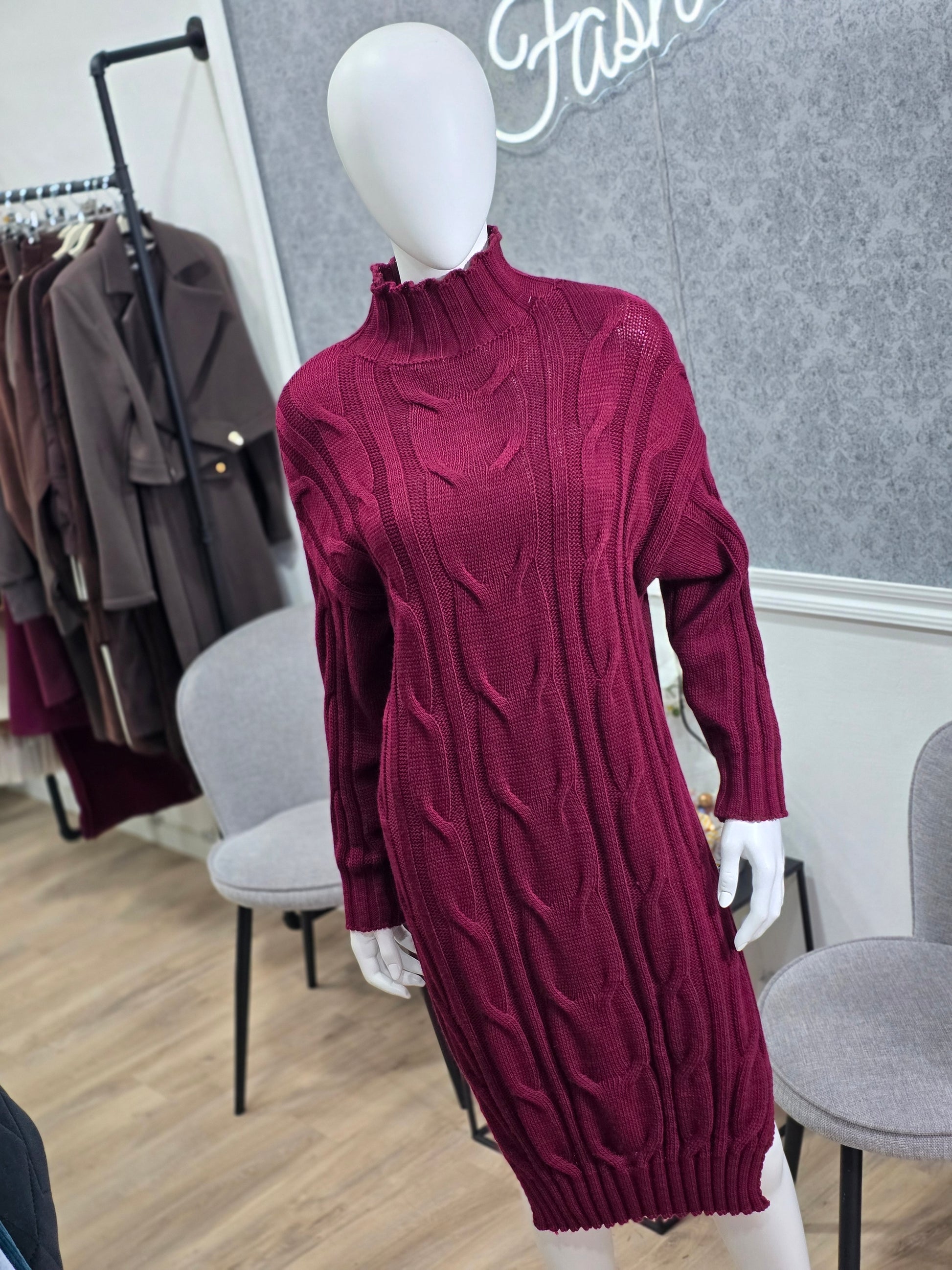 Strickkleid mit Zopfmuster – Einheitsgröße