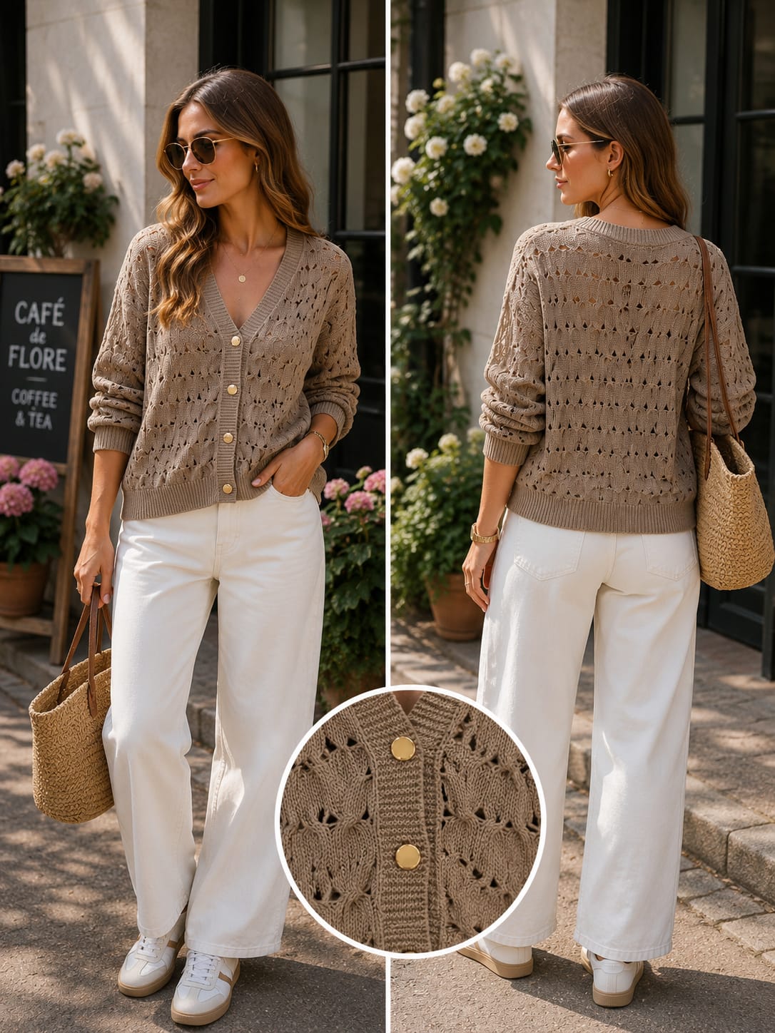 Leichter Ajour-Cardigan mit Goldknopf-Details
