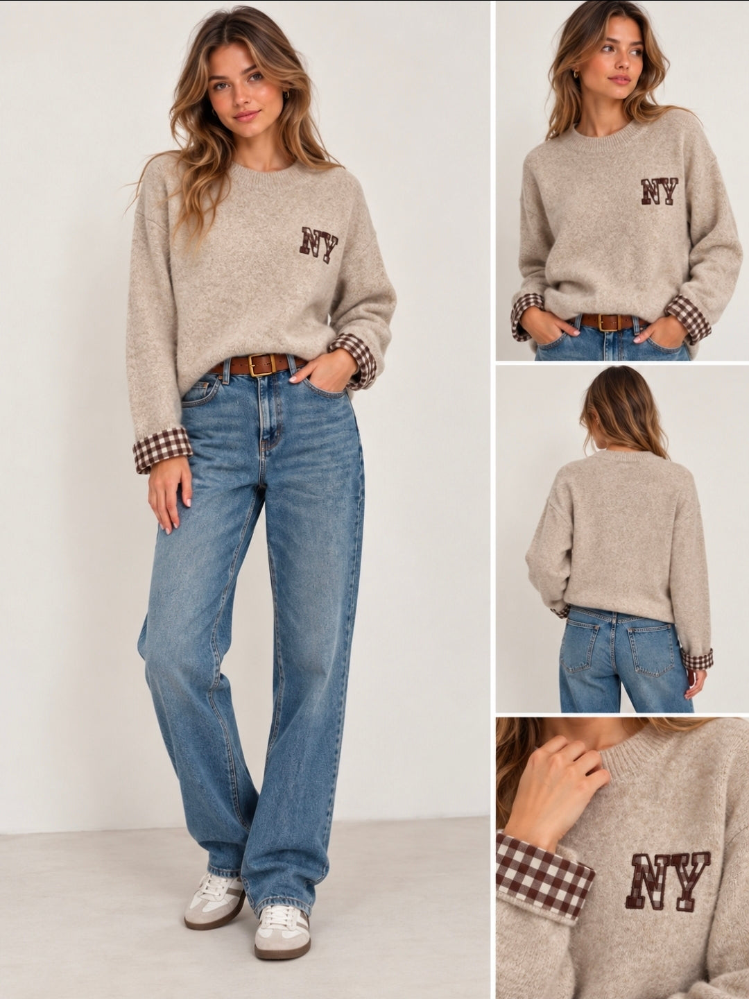 Damen Pullover „NY“ mit Karo-Details