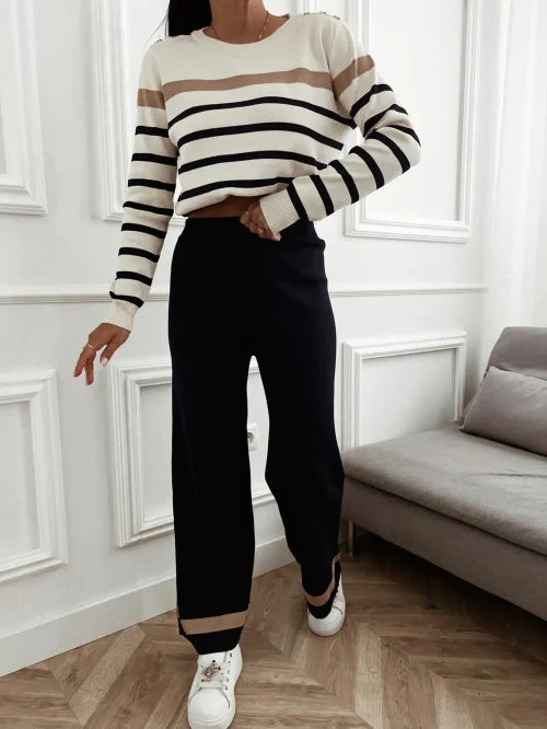 Damen Strickset 2-teilig – UNI | Gestreift & Elastisch