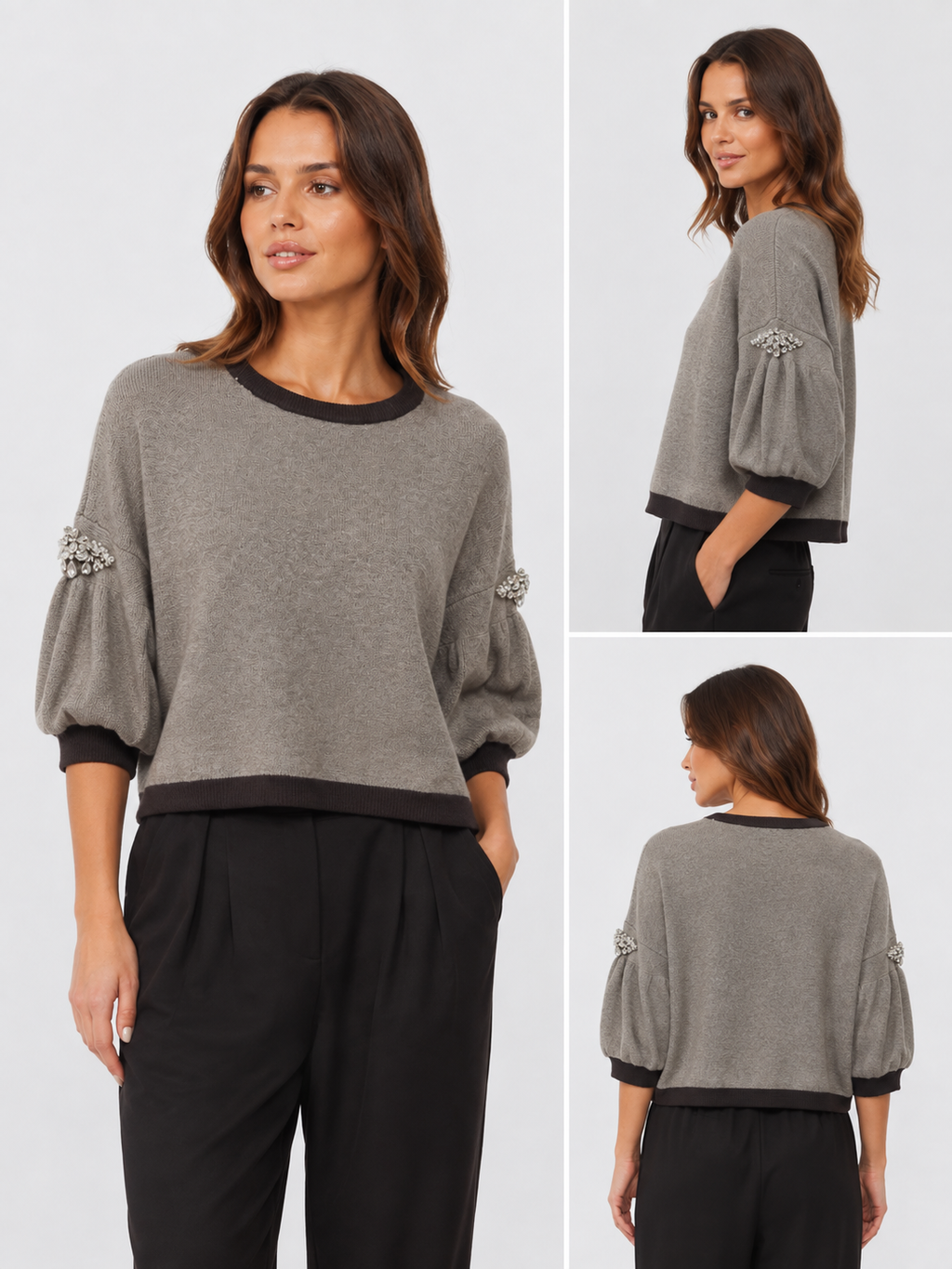 Feinstrickpullover mit Schmuckapplikationen – Einheitsgröße