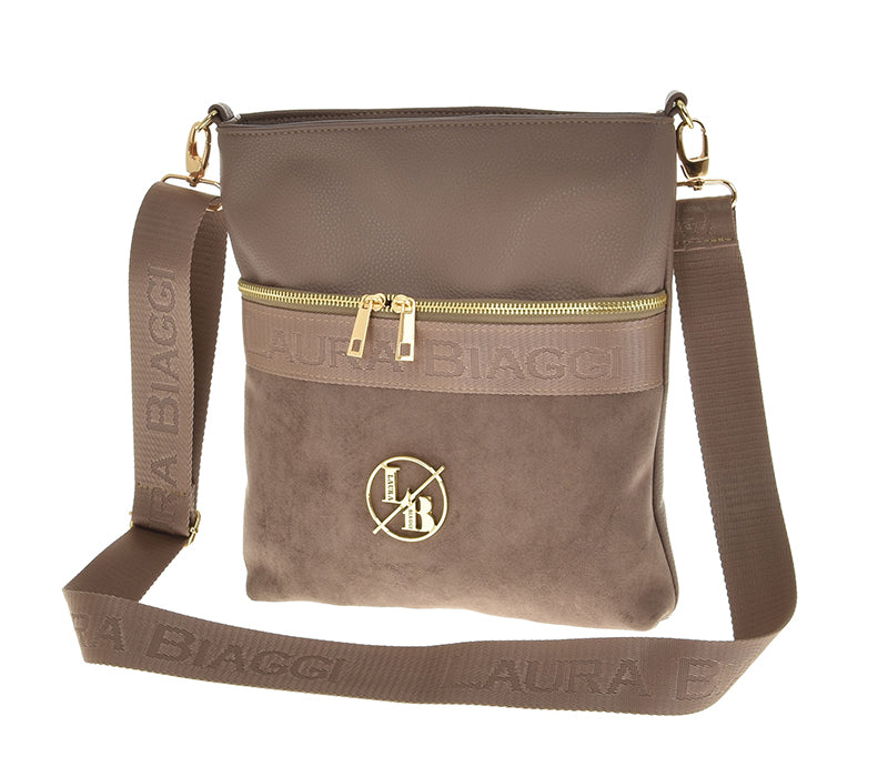 Laura Biaggi Damen Umhängetasche – Crossbody Bag mit breitem Logo-Gurt