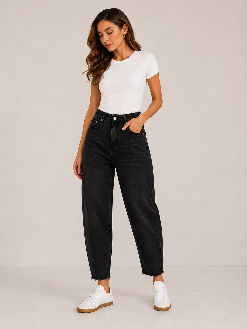 M.Sara Damen High-Waist Barrel Jeans – Schwarz