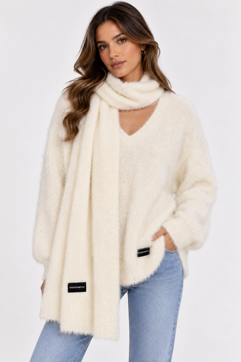 Alpaka Damenpullover mit Schal – kuscheliges 2-teiliges Set