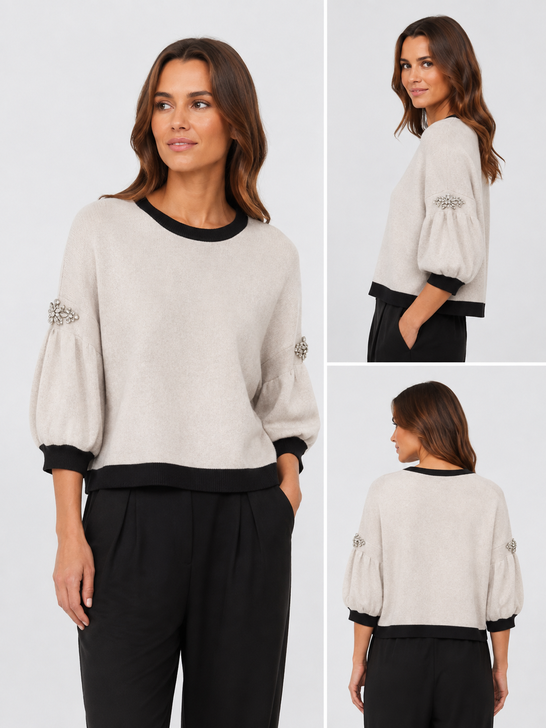 Feinstrickpullover mit Schmuckapplikationen – Einheitsgröße
