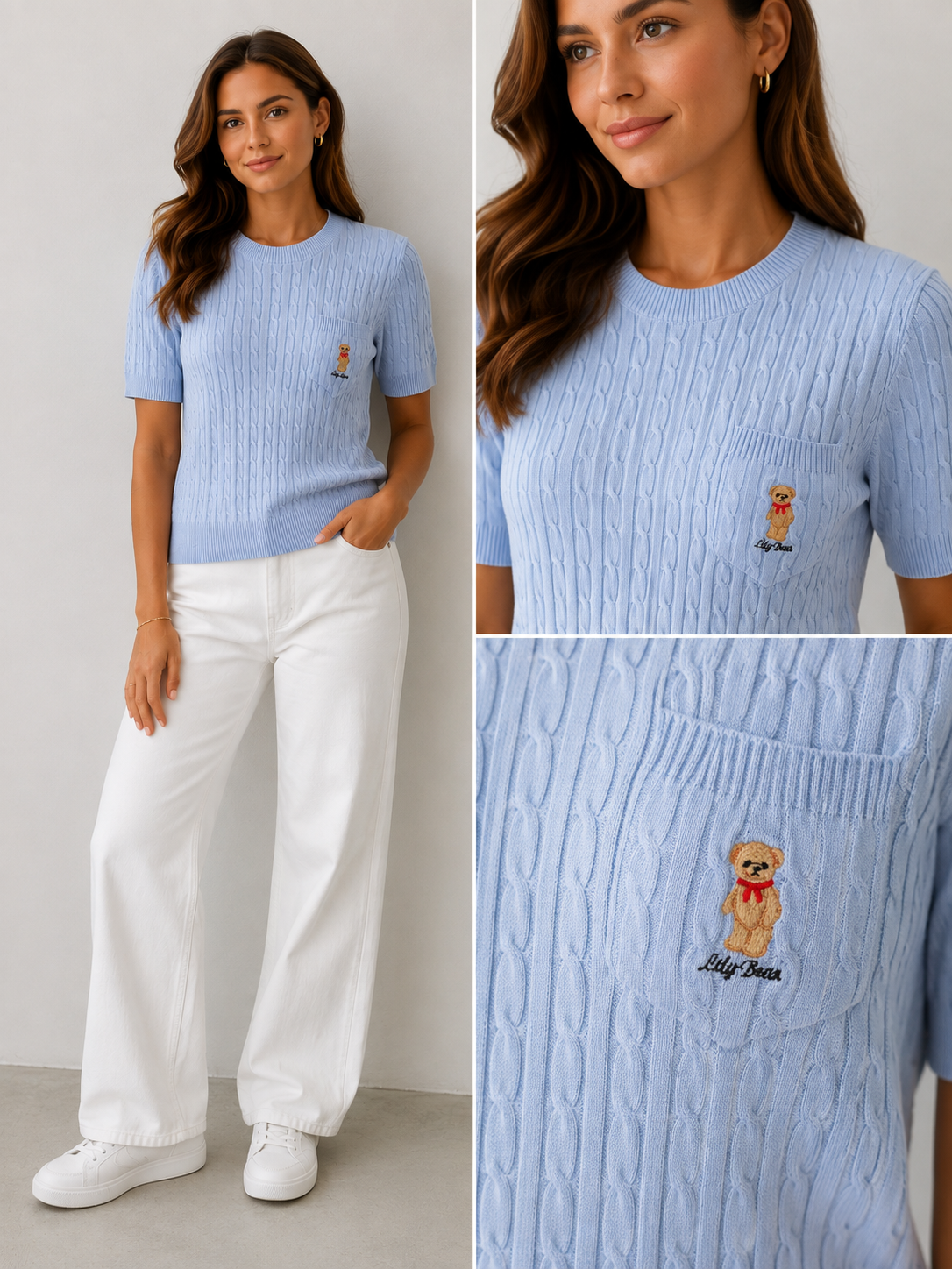 Feinstrickpullover „Teddy“ mit Zopfmuster – Einheitsgröße