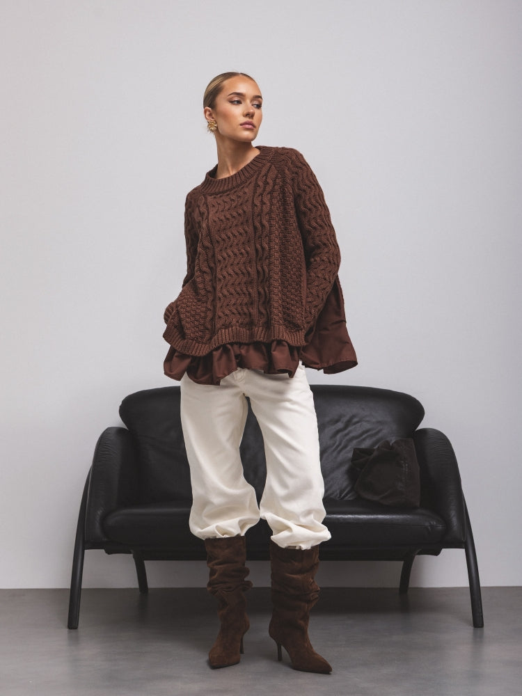 Dekorativ gewebter Pullover mit Rüschen Cocomore Timeless Beauty Ecru