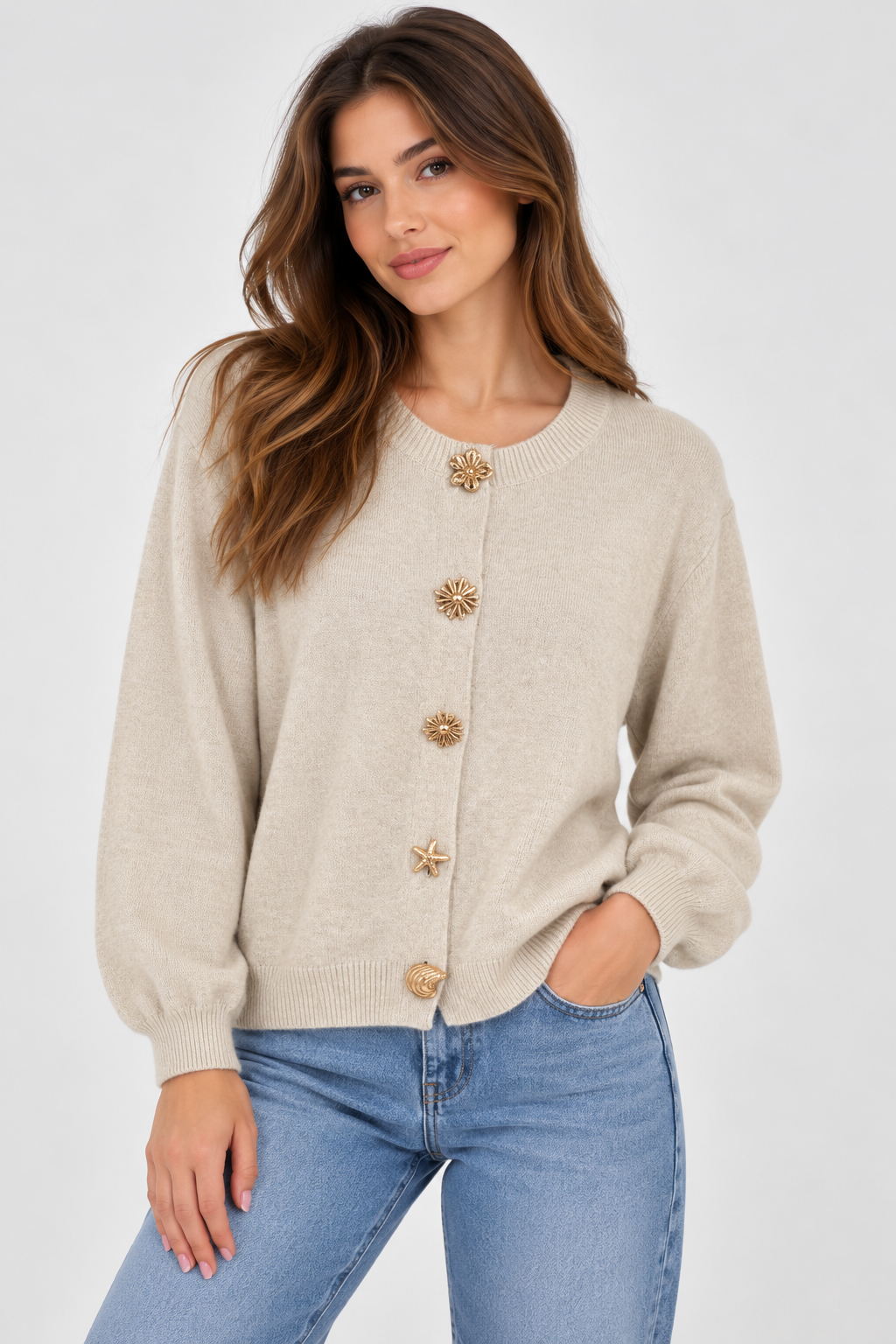 Elegante Strickjacke mit Schmuckknöpfen