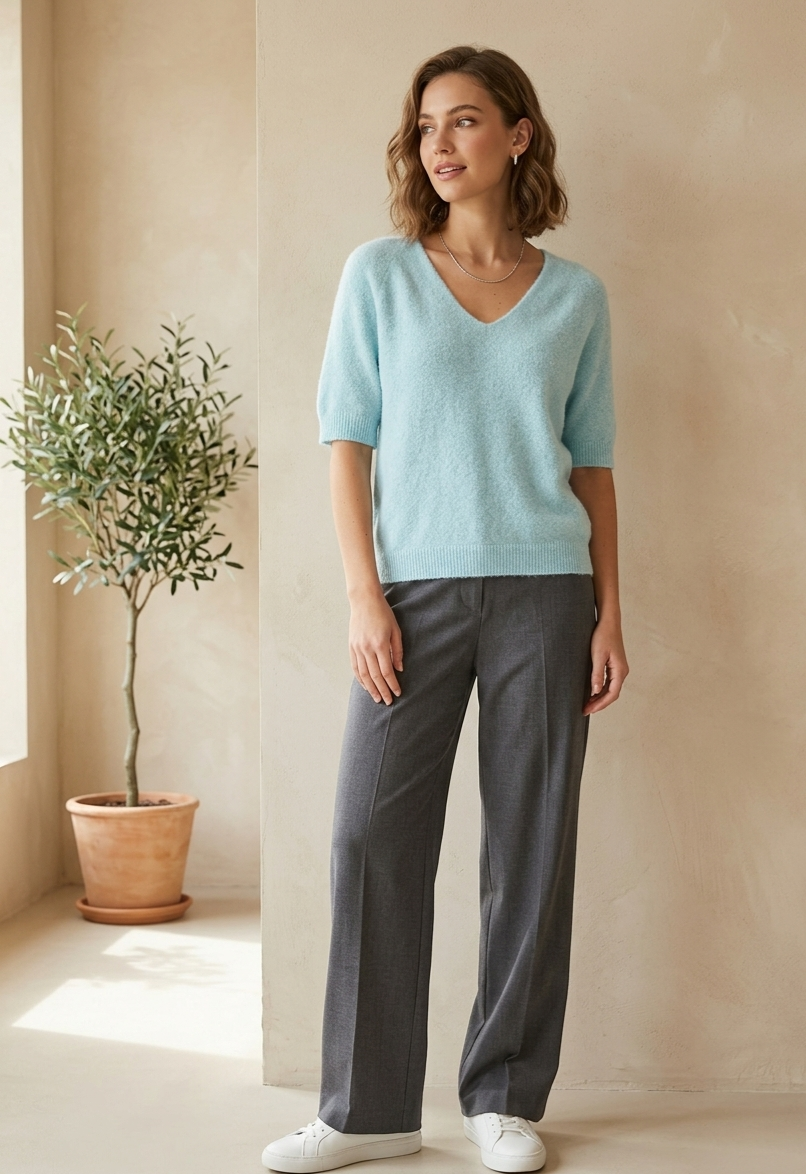Strickpullover mit V Ausschnitt