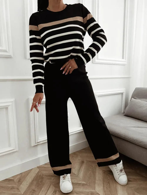 Damen Strickset 2-teilig – UNI | Gestreift & Elastisch