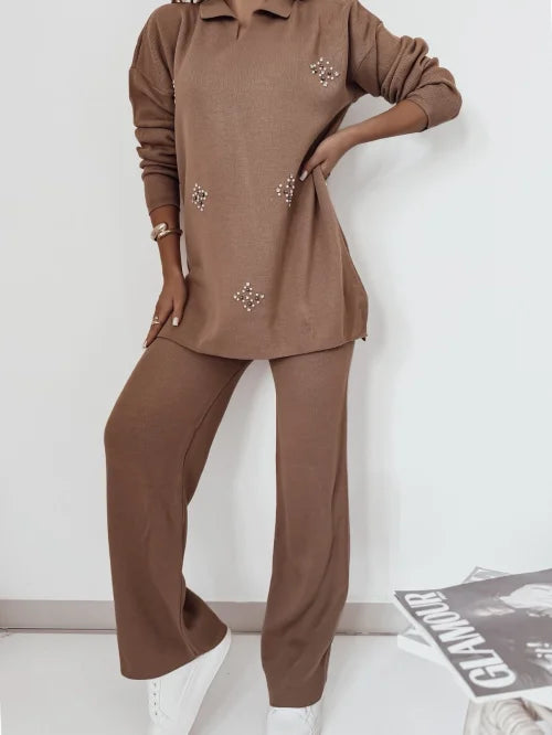 Damen Strickset 2-teilig – UNI Größe | Elegantes Design mit Perlenverzierung