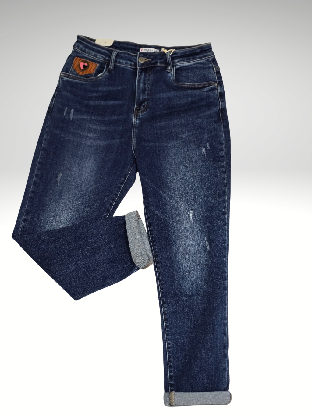 MSARA Dark Wash Jeans – Elastisch, Modern & Mit Patch-Detail