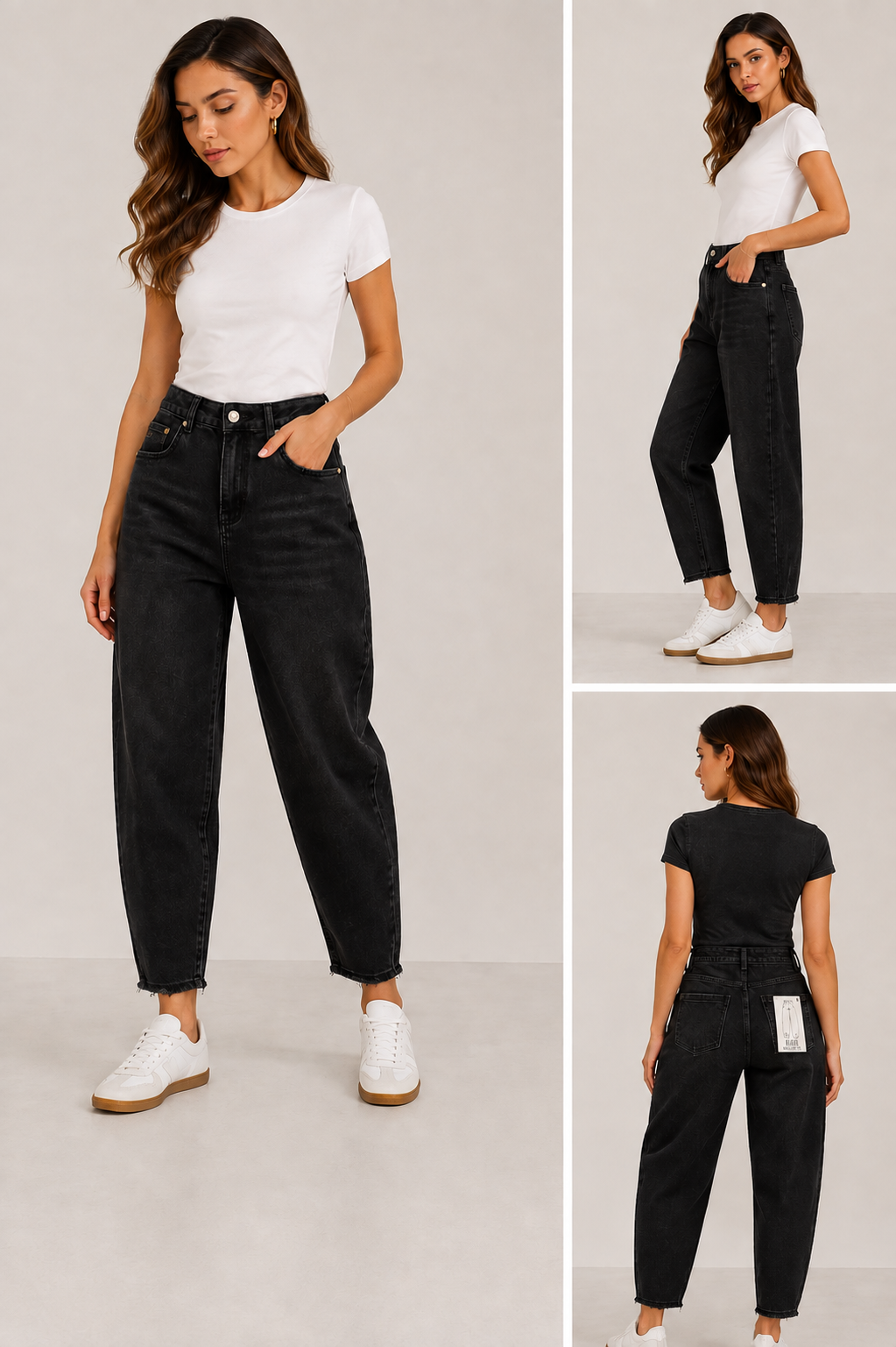 M.Sara Damen High-Waist Barrel Jeans – Schwarz