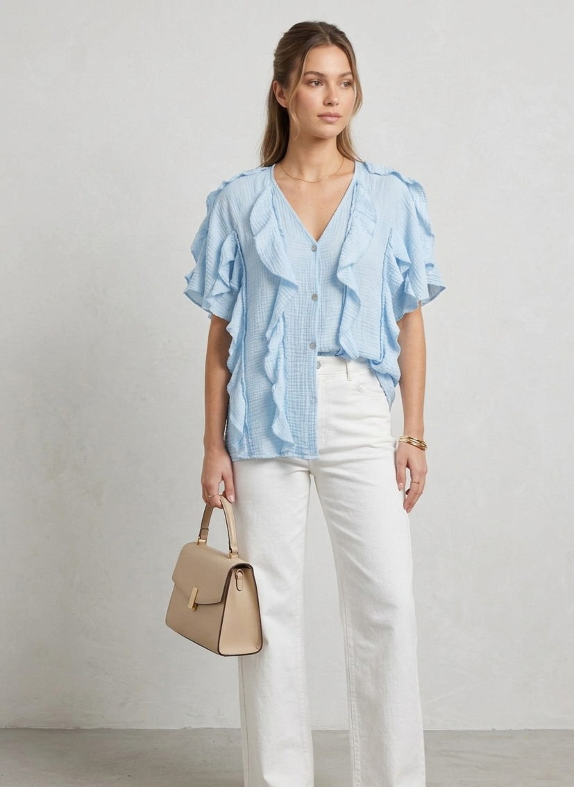Leichte Musselin-Bluse mit Volants