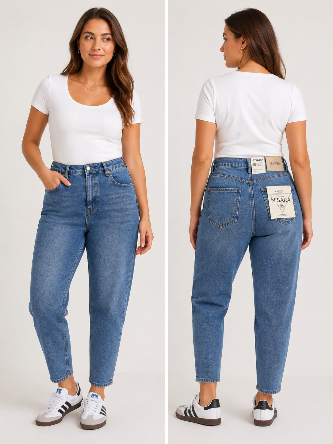 M'SARA Balloon Jeans – Blue Denim