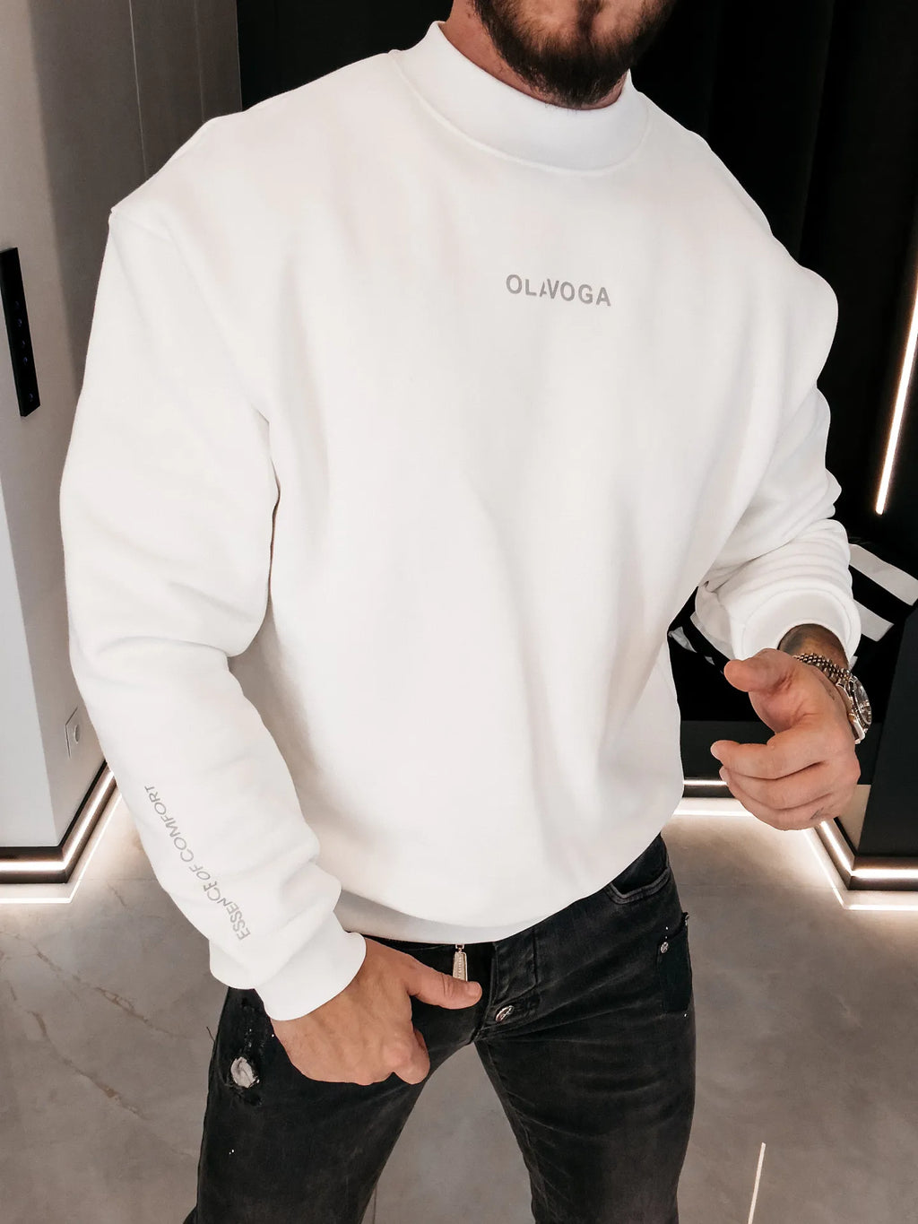 OLAVOGA Männer FLASH Kragen Sweatshirt - Ecru