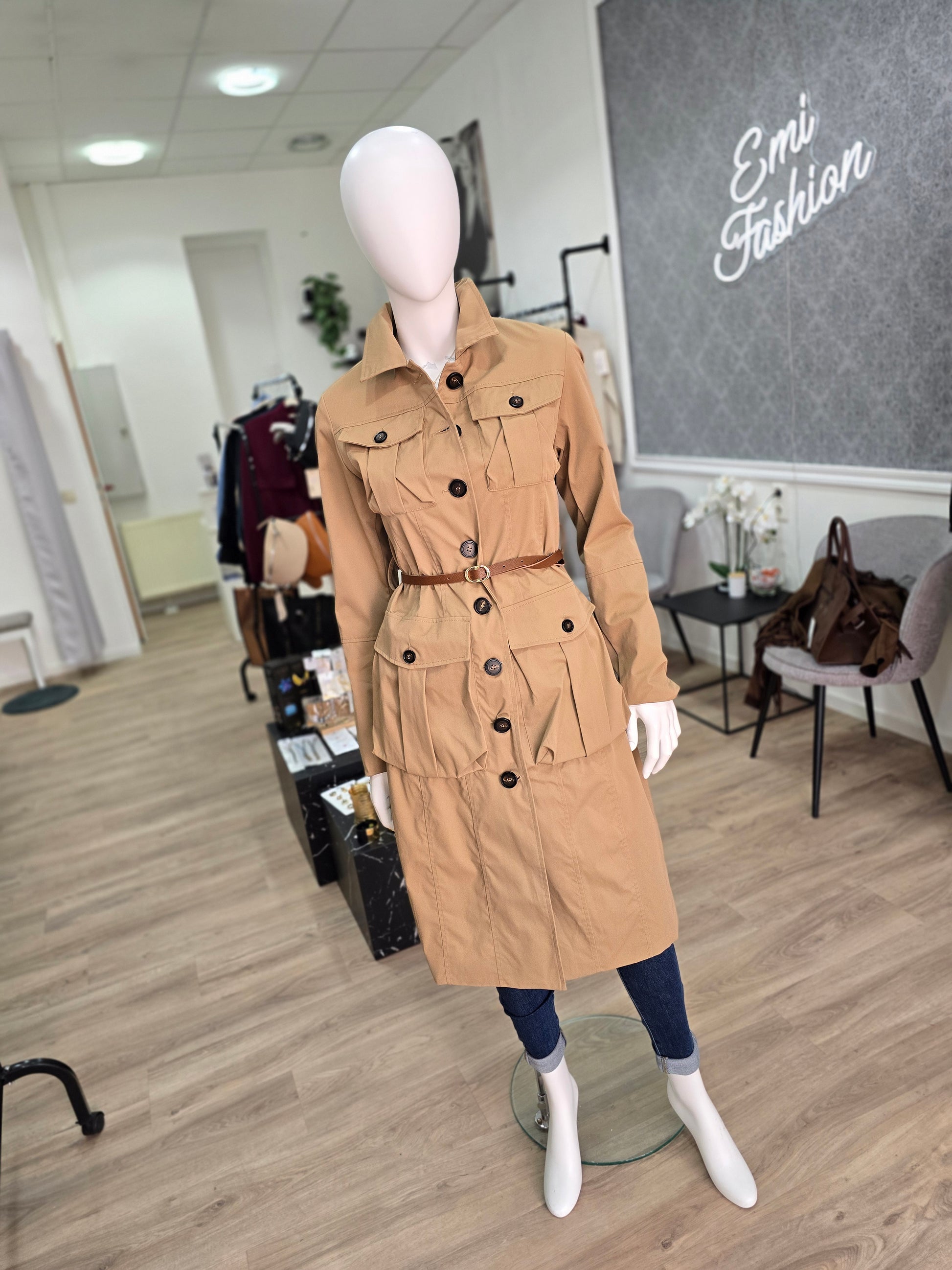 Damen Mantel – Safari Style mit Gürtel