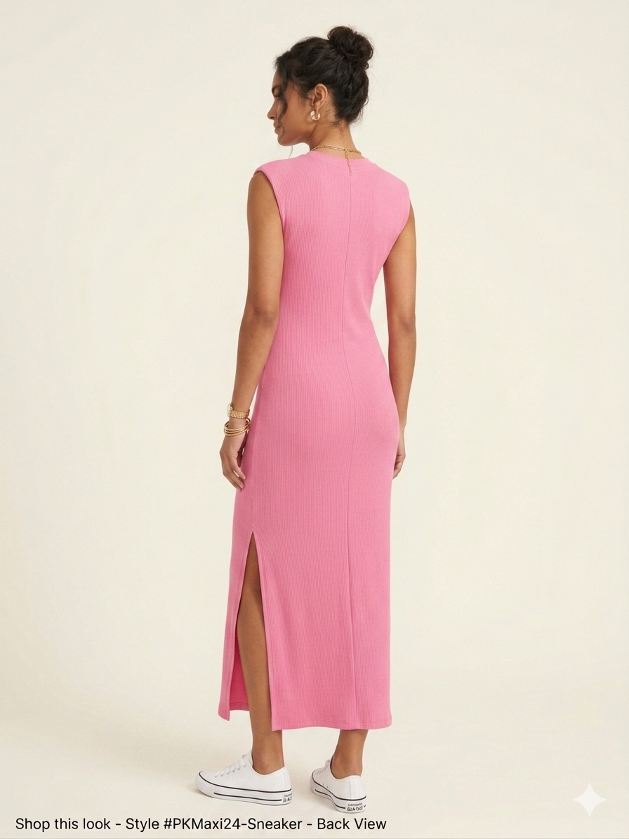 Maxi Kleid Pink Ribbed