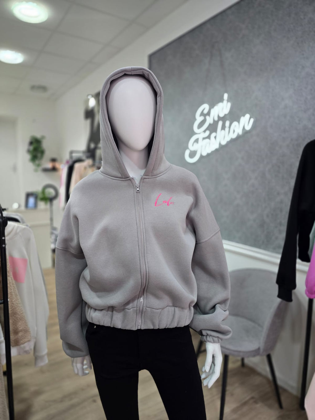 Kurzer Zip-Hoodie "Lala" in Grau