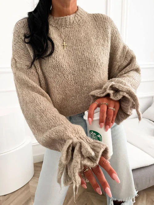 Damen Strickpullover – UNI | Mit Schleifenärmeln & Handgemachtem Look