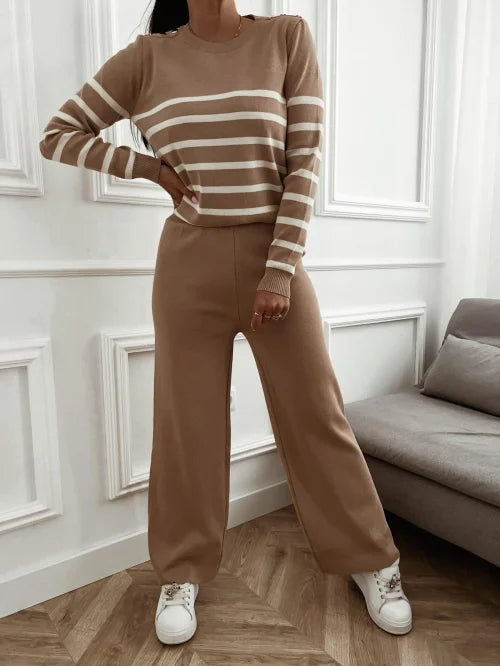 Damen Strickset 2-teilig – UNI | Gestreift & Elastisch