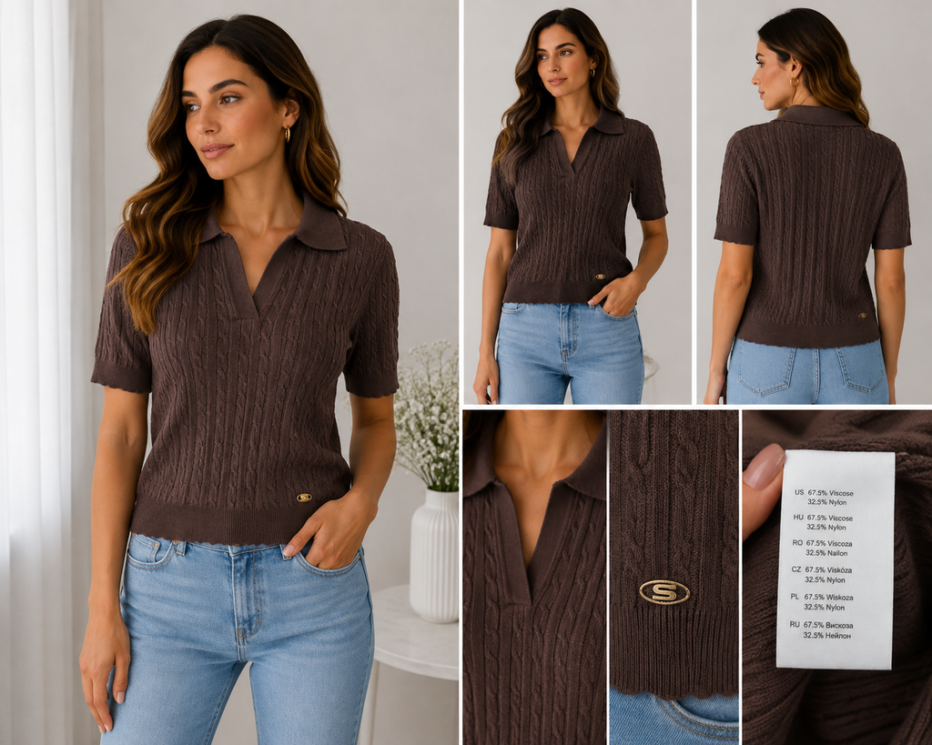 Feinstrick-Pullover mit Polokragen & Zopfmuster – Einheitsgröße