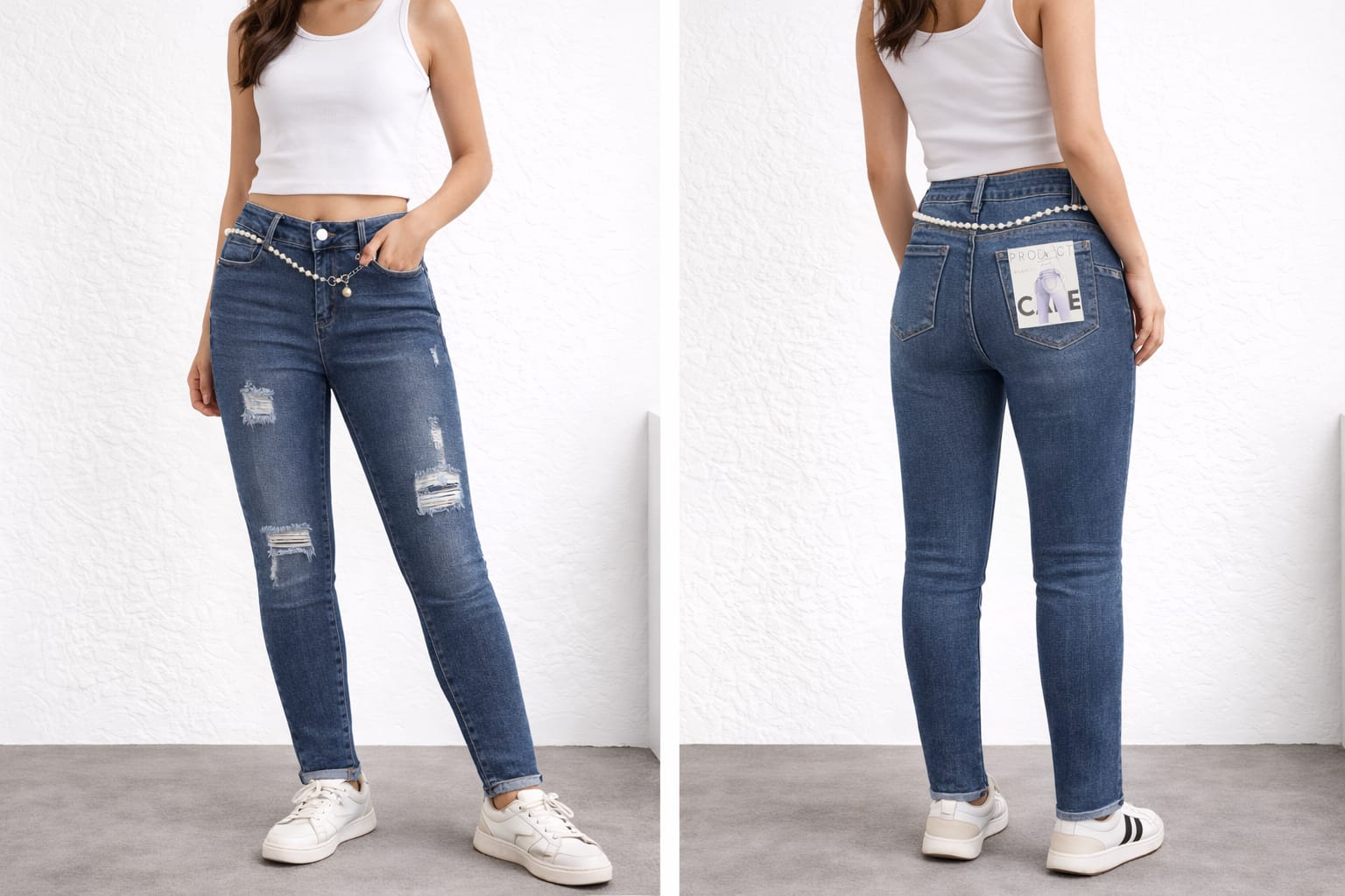 M.Sara High Waist Straight Leg Jeans „Essential Blue“ – Medium Wash